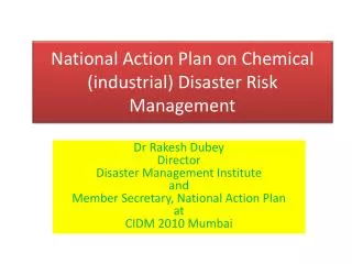 National Action Plan on Chemical (industrial) Disaster Risk Management