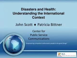Disasters and Health: Understanding the International Context