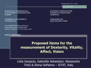 Proposed items for the measurement of Dexterity, Vitality, Affect, Vision
