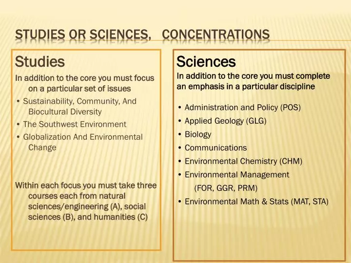 studies or sciences concentrations