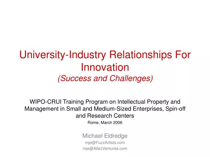 university industry relationships for innovation success and challenges