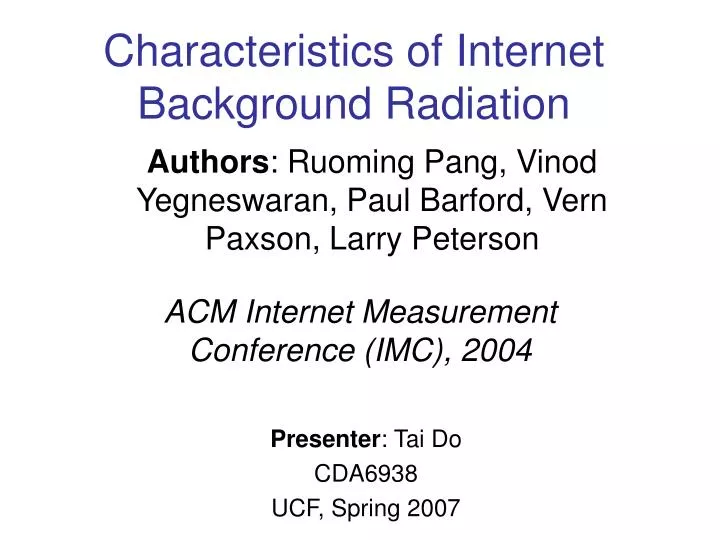 characteristics of internet background radiation