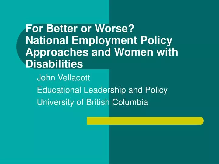 for better or worse national employment policy approaches and women with disabilities