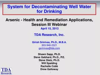 System for Decontaminating Well Water for Drinking