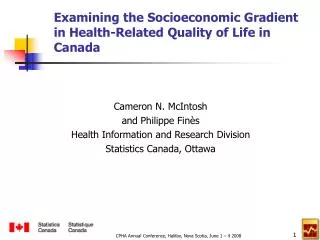 Examining the Socioeconomic Gradient in Health-Related Quality of Life in Canada