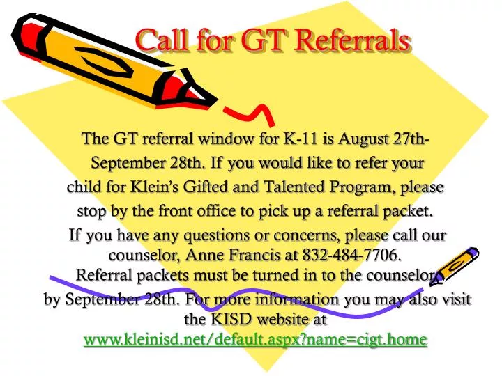 call for gt referrals