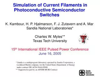 Simulation of Current Filaments in Photoconductive Semiconductor Switches