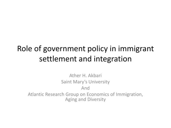 role of government policy in immigrant settlement and integration