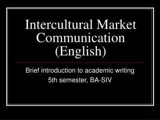 Intercultural Market Communication (English)