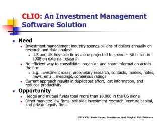 CLIO : An Investment Management Software Solution