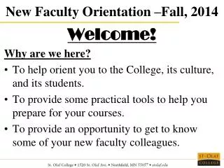 New Faculty Orientation –Fall, 2014