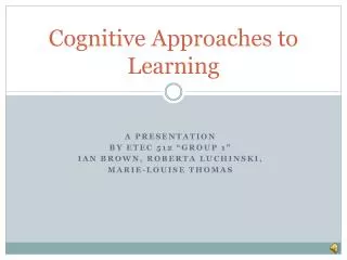 Cognitive Approaches to Learning