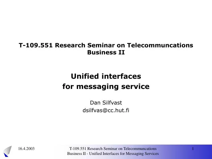 t 109 551 research seminar on telecommuncations business ii