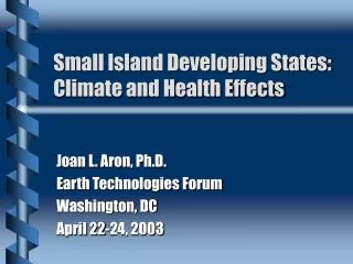 Small Island Developing States: Climate and Health Effects