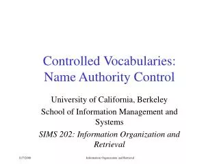 Controlled Vocabularies: Name Authority Control
