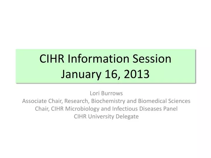 cihr information session january 16 2013