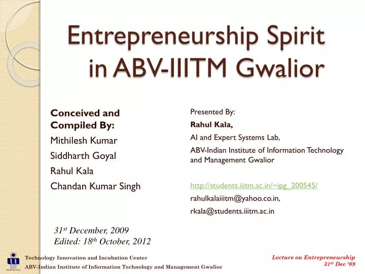 entrepreneurship spirit in abv iiitm gwalior