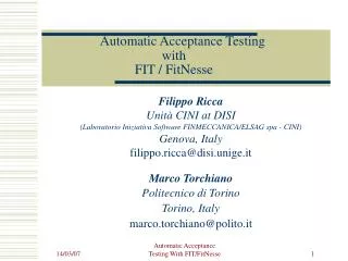 Automatic Acceptance Testing with FIT / FitNesse