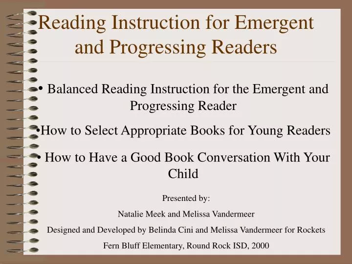 reading instruction for emergent and progressing readers