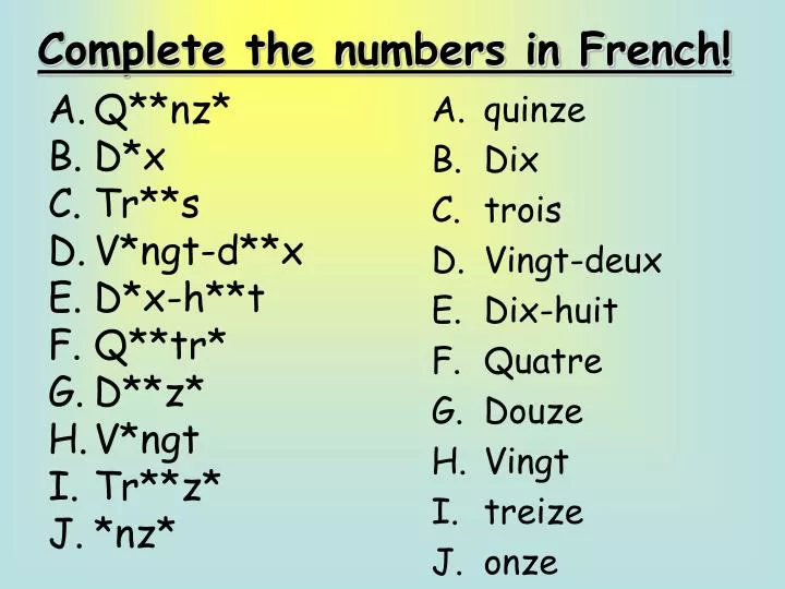 complete the numbers in french