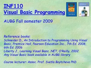 INF110 Visual Basic Programming AUBG Spring semester 2011