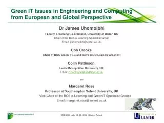 Green IT Issues in Engineering and Computing from European and Global Perspective