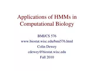 Applications of HMMs in Computational Biology