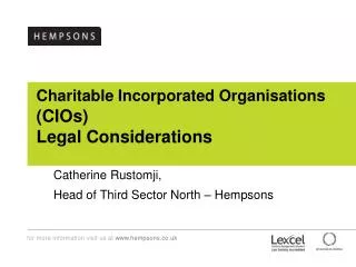 Charitable Incorporated Organisations (CIOs) Legal Considerations