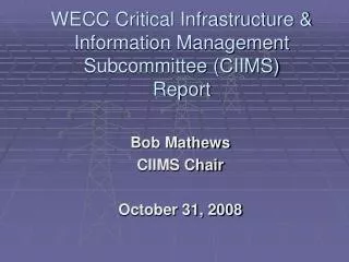 WECC Critical Infrastructure &amp; Information Management Subcommittee (CIIMS) Report