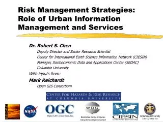 Risk Management Strategies: Role of Urban Information Management and Services