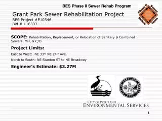 Grant Park Sewer Rehabilitation Project BES Project #E10346 Bid # 116337