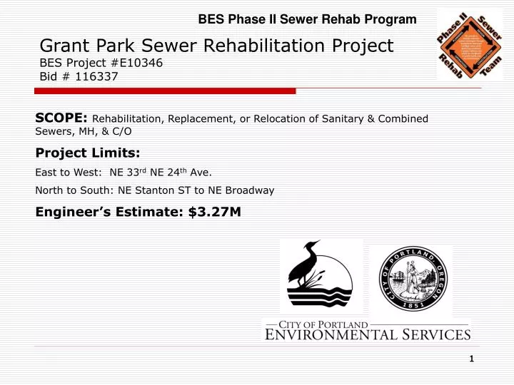 grant park sewer rehabilitation project bes project e10346 bid 116337