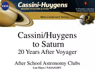 Cassini/Huygens to Saturn 20 Years After Voyager After School Astronomy Clubs