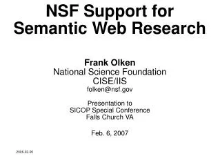 NSF Support for Semantic Web Research