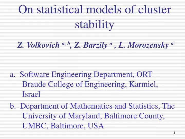on statistical models of cluster stability z volkovich a b z barzily a l morozensky a