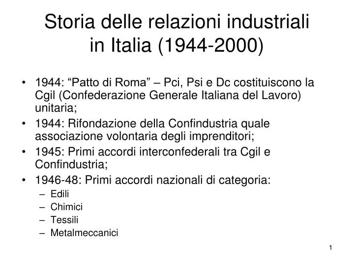 storia delle relazioni industriali in italia 1944 2000