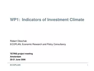WP1: Indicators of Investment Climate