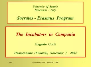 University of Sannio Benevento - Italy Socrates - Erasmus Program