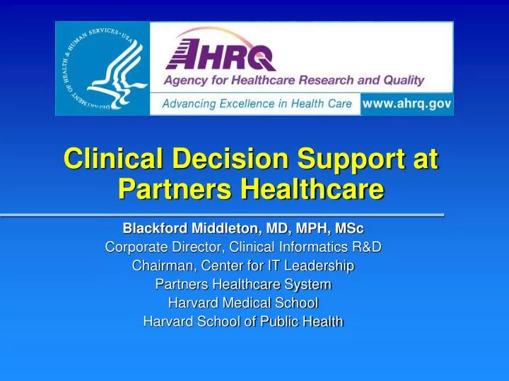 clinical decision support at partners healthcare