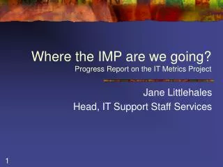 Where the IMP are we going? Progress Report on the IT Metrics Project