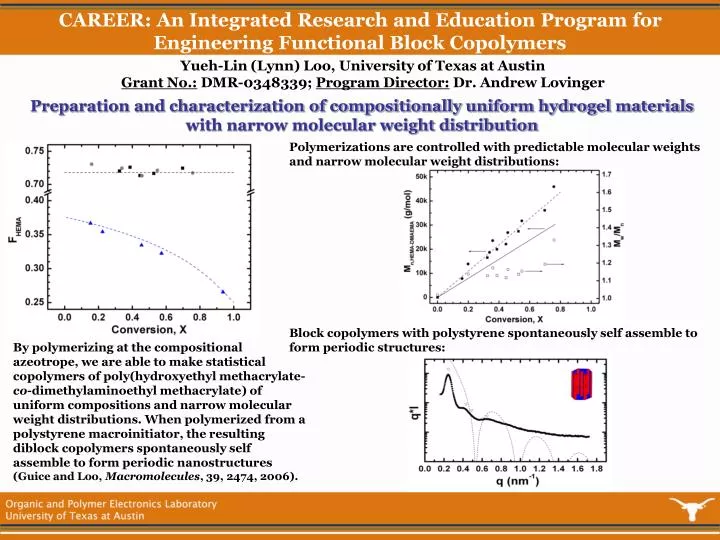 career an integrated research and education program for engineering functional block copolymers