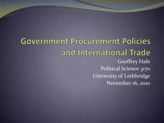 Government Procurement Policies and International Trade