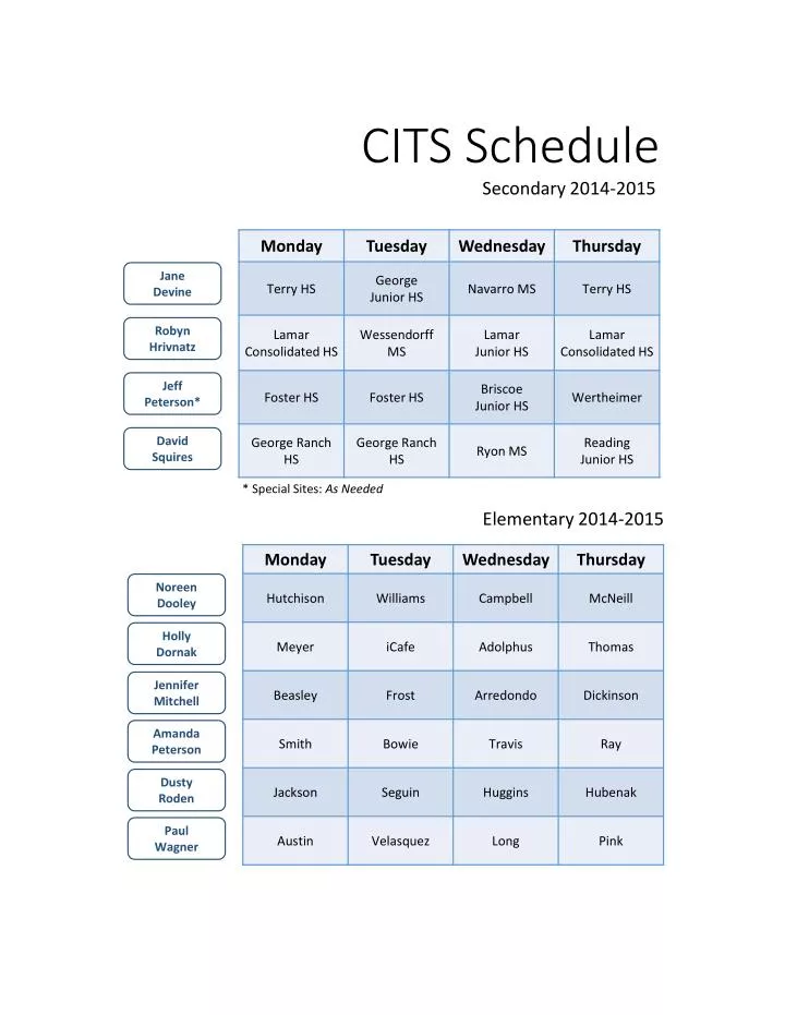 cits schedule