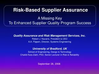 Risk-Based Supplier Assurance A Missing Key To Enhanced Supplier Quality Program Success