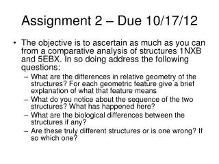 Assignment 2 – Due 10/17/12