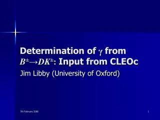 Determination of γ from B ± →DK ± : Input from CLEOc