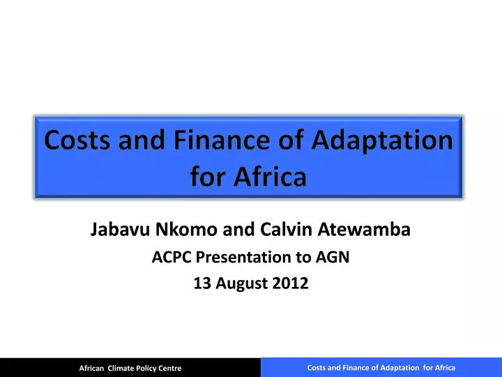 costs and finance of adaptation for africa