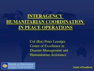 INTERAGENCY HUMANITARIAN COORDINATION IN PEACE OPERATIONS