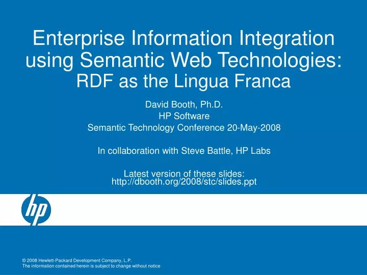 enterprise information integration using semantic web technologies rdf as the lingua franca