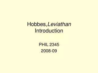 Hobbes, Leviathan Introduction